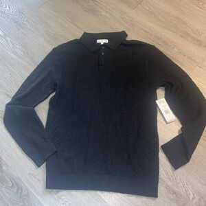 Black Textured Polo Sweater